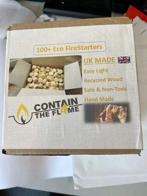 A box of 100 eco firestarters, UK made from recycled wood